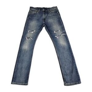 Levi's 513 Blue Jeans Mens 36x32 Slim Fit Straight Leg Distressed Denim Stretch